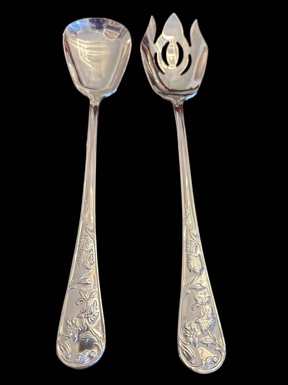 Reed & Barton QUEEN'S GARDEN Stainless 2 Pc Oversized Salad Serving Set (AA)